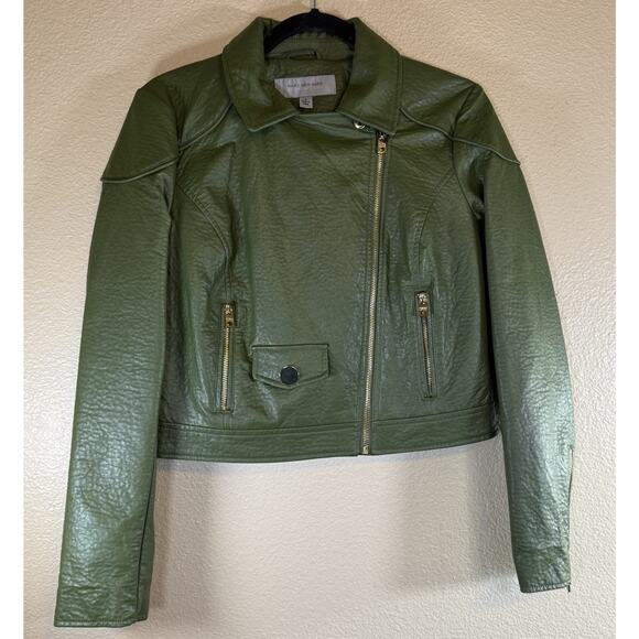 Marc New York Size Small Vegan Leather Moto Jacket Green Gold Hardware - Picture 4 of 7